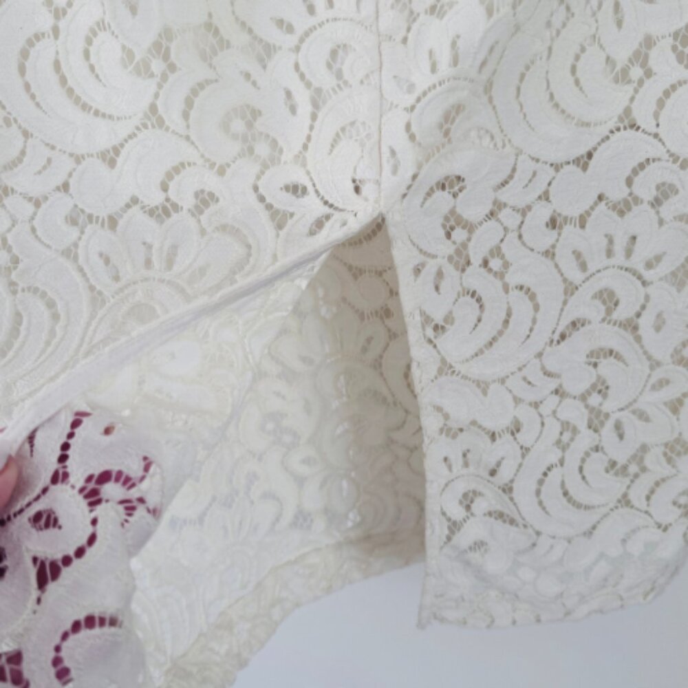 Express Ivory Lace Pencil Skirt Sheer Hem Elegant Classic Size 10 - Picture 7 of 9